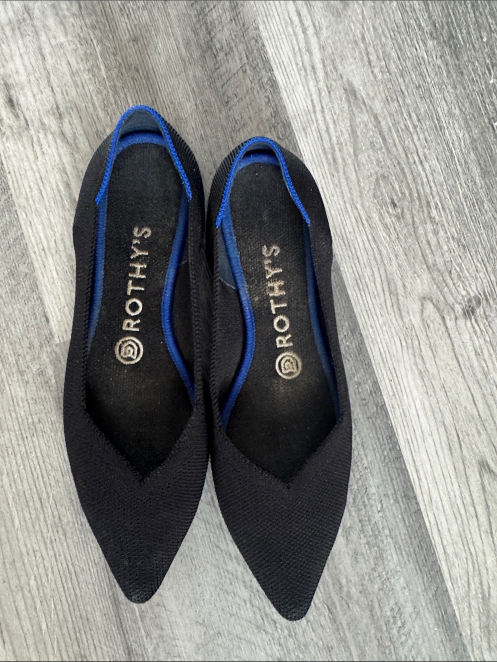 Rothy's Black Pointed Knit Flats with Blue Size 7.5W - Picture 3 of 9